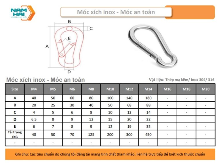 Móc Xích Inox 304 - Móc An Toàn Inox | Bulong Nam Hải