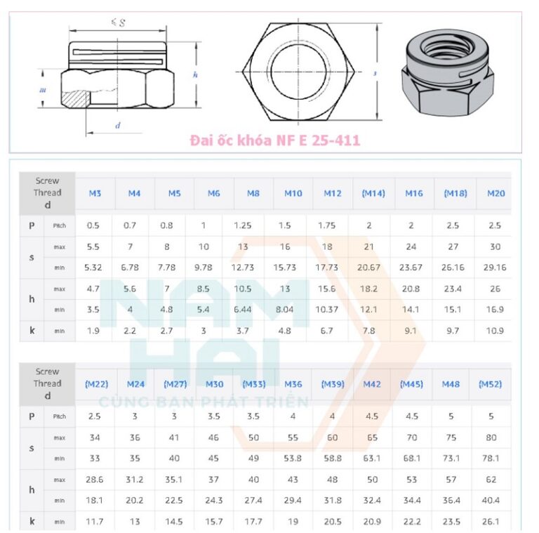 Đai Ốc Khóa NFE25-411 - Ecu hãm inox | Bu Lông Nam Hải