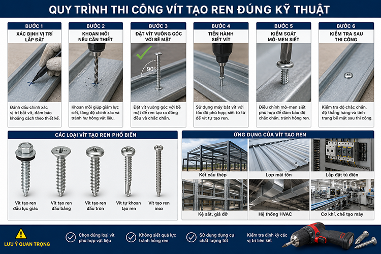 Quy trình thi công vít tạo ren đúng kỹ thuật