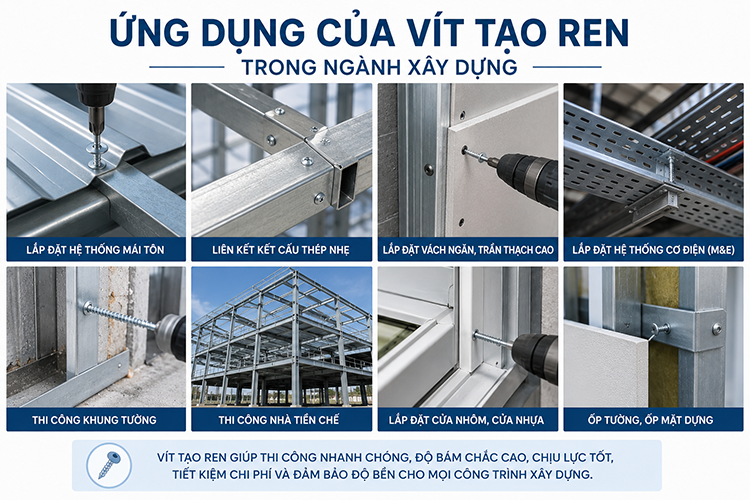 Ứng dụng của vít tạo ren trong ngành xây dựng